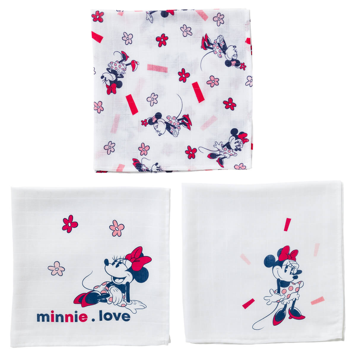 Lot de 3 langes Minnie Confettis - 60x60 cm Disney Baby - BB Malin