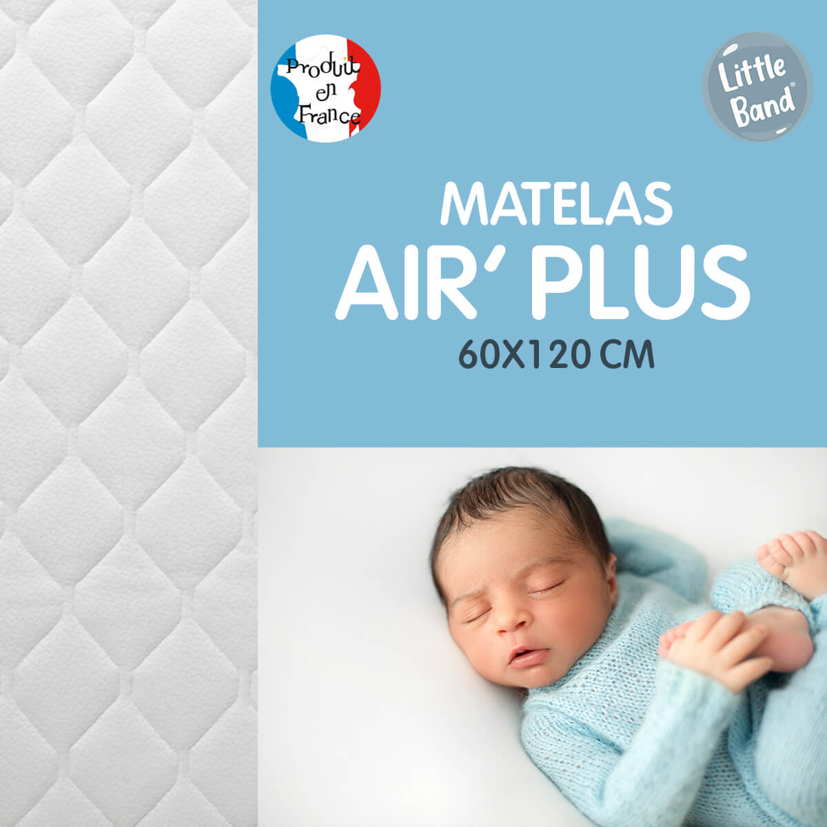 Matelas lit Air'Plus 3D 24kg/m3 - 70x140 cm Little Band - BB Malin