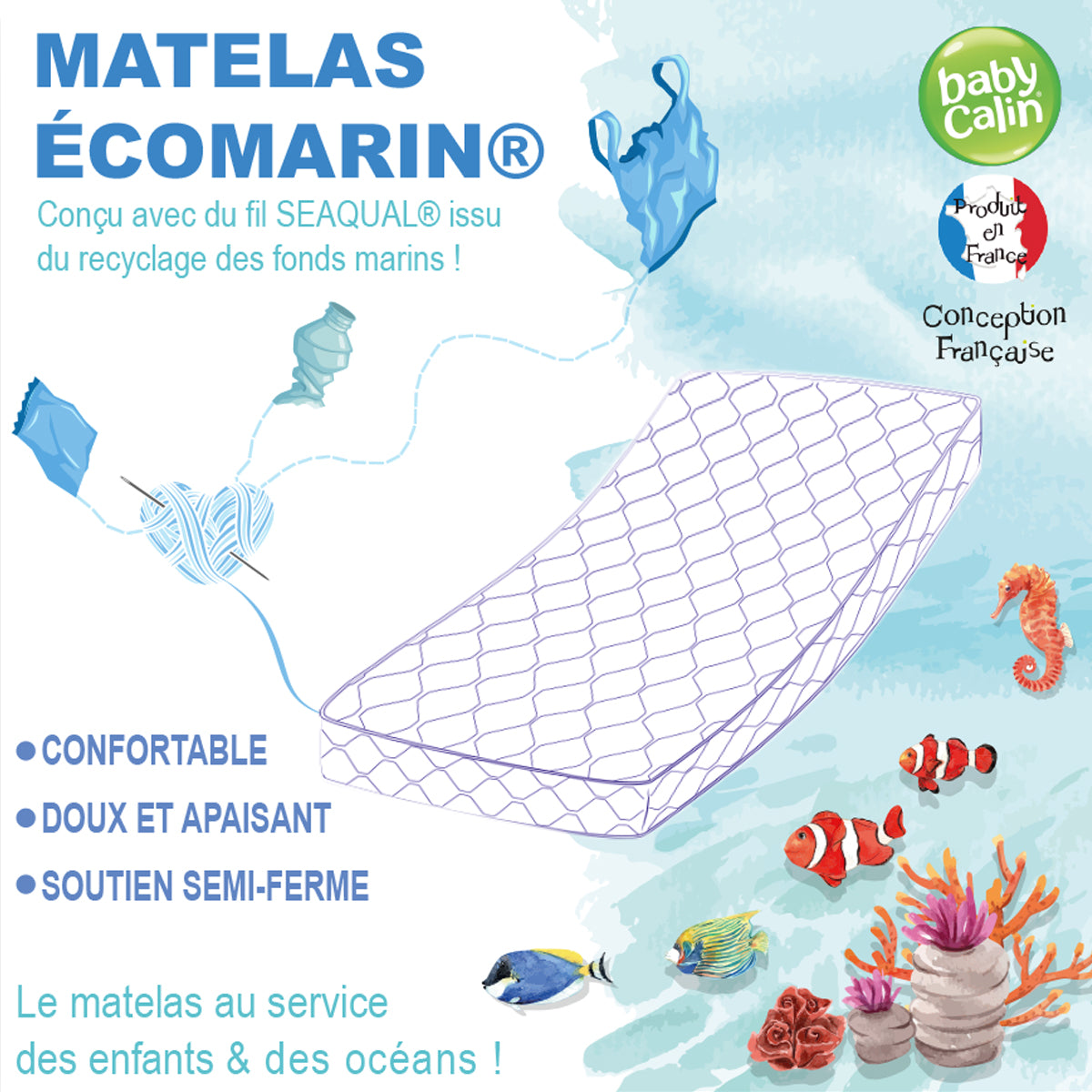 Matelas bébé Eco Marin 24 kg/m3 60x120 cm Babycalin - BB Malin